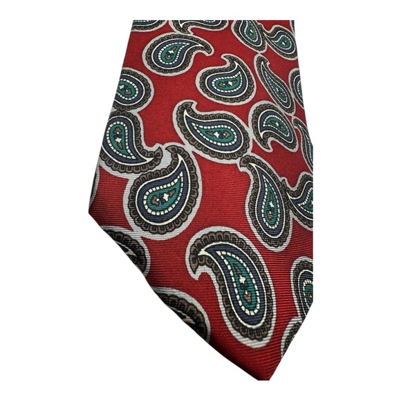 Vintage Boston Traders Silk Paisley Tie Red Teal Classic 90s Style 3.75”X 56” - Picture 7 of 13